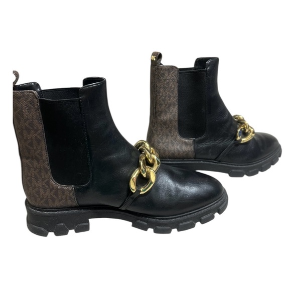 Michael Kors Black and Gold Chelsea Booties with Chain Accent - Picture 5 of 8